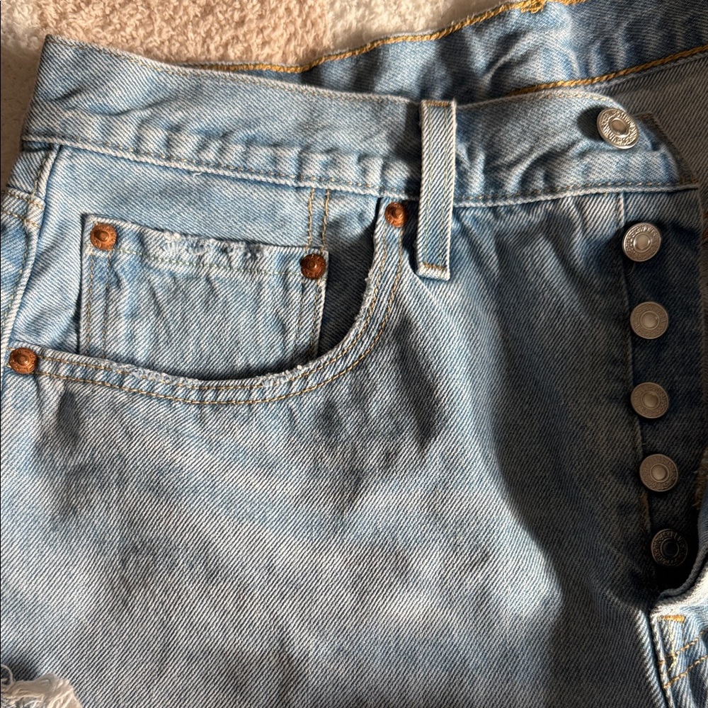 Levi's Light Blue Distressed Jean Shorts - Picture 3 of 8